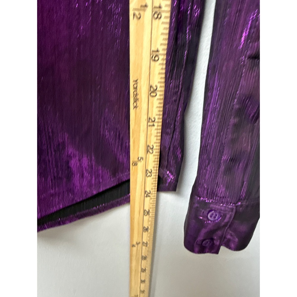 House of CB Button Down Women S Purple Metallic Shimmer Disco Glam Party Blouse - Picture 6 of 6